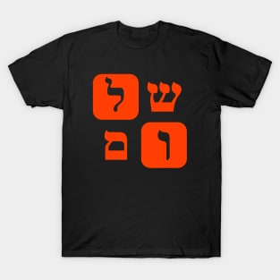 Hebrew Word for Peace Shalom Hebrew Letters Orange Grid T-Shirt